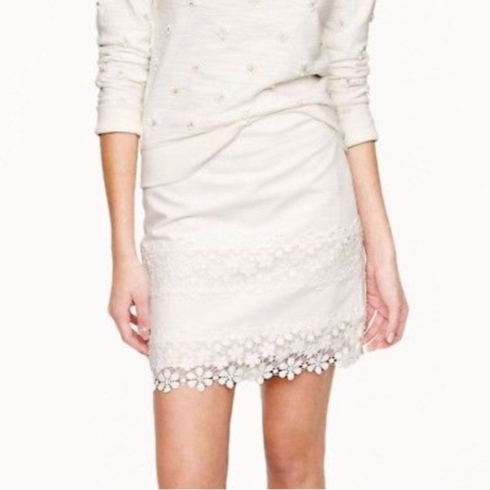 White J Crew crocheted lace pencil skirt